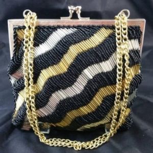 Black Seed Bead & Gold Bugle Bead Evening …